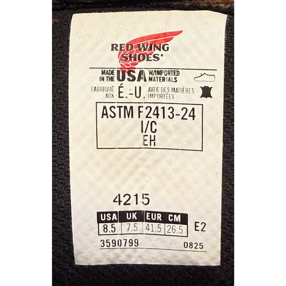 RED WING 4215 DYNAFORCE 6-INCH WATERPROOF SAFETY STEEL TOE WORK BOOTS SZ 8.5 E2